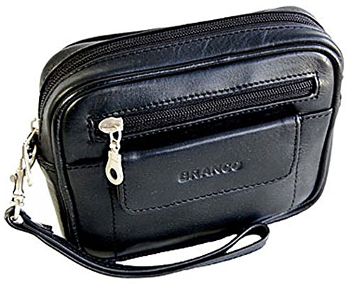 GoBago Leder Herren Handgelenktasche kleine Herrentasche Gürteltasche Festivaltasche (Schwarz)