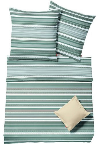 fleuresse Mako-Satin Bettwäsche modern Life 102886, walnuss, Streifen und andere Muster in beige, weiß und türkis, 135 x 200/80 x 80 cm