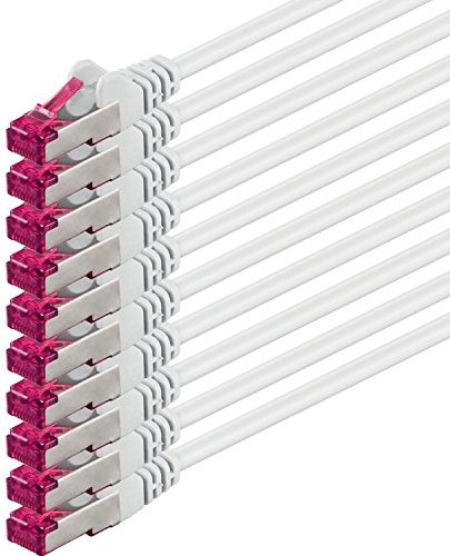 10m - blanc - 10 pièces - câble réseau CAT6a (10Gb/s) S-FTP CAT 6a Lankacable - certifié GHMT PIMF 500 MHz Cat5 Cat5e Cat6 Cat6a Cat7 pour switch, routeur, modem, Internet