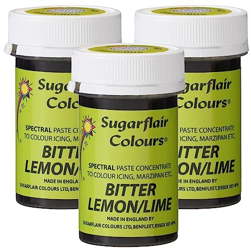Sugarflair Spectral Bitter Lemon/Lime Food Colouring Paste, Highly Concentrated for Use with Sugar Pastes, Buttercream, Royal Icing or Cake Mix, Vibrant Colour Dye - 25g (Pack of 3)