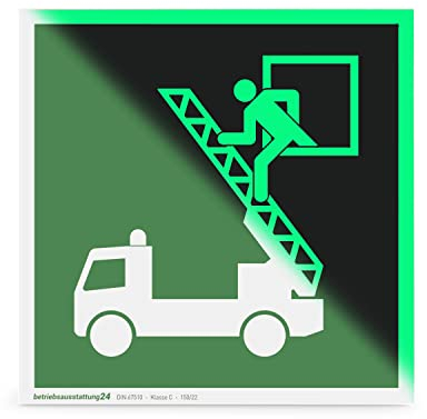 Betriebsausstattung24 Fluchtwegschild Rettungsausstieg - Folie, langnachleuchtend & selbstklebend - Größe: 15 x 15 cm - Symbol Schild - DIN 67510 Klasse C - Leuchtdichte 150 mcd - Rettungsfenster