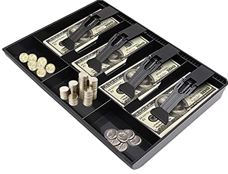 Cassetta portavalori - Registratore di denaro Cassetta portavalori, Cassetto portadenaro Sostituzione vassoio inserto, 4 banconote 3 monete Cassetta porta soldi (Nero, 32 x 24,5 x 3,5 cm)
