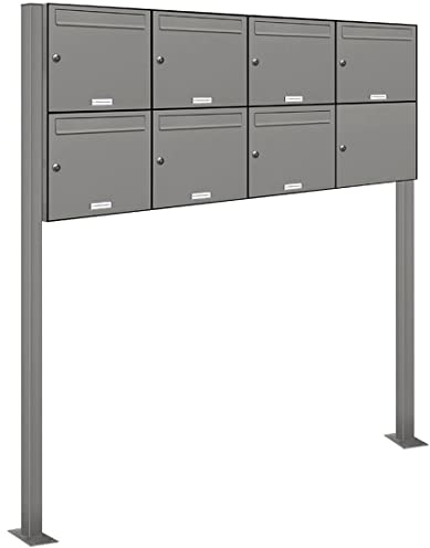 AL Briefkastensysteme 7er Standbriefkasten in Aluminiumgrau RAL 9007 als 7 Fach Briefkastenanlage DIN A4 in Postkasten Briefkasten Design modern