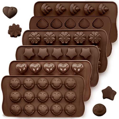 6 pièces Moules à Chocolat en Silicone, CNYMANY Bonbons Moule Gelée Moule Antiadhésif Casseroles de cuisine Bacs à glaçons pour la fête Festival - 6 Formes