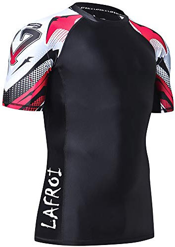 LAFROI Herren Kurzarm UPF 50+ Kompressionsshirt Rash Guard-CLY02D (Mecha,LG)