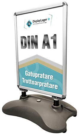 DisplayLager - A1 Porte-Affiche Noir, Wind-Sign, 2x panneaux avant avec antireflet (APET), bilatéral, résistant aux intempéries, pied en robuste/chevalet trottoir aluminium panneau d’affichage