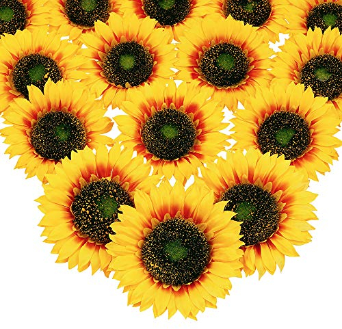 Mocoosy Große künstliche Sonnenblumenköpfe - 5,5 Zoll gelbe Seide Sonnenblumen Bulk Fake Sonnenblumen Hochzeit Geburtstagsfeier Künstliche Blume Kunsthandwerk Zubehör DIY Dekorationen