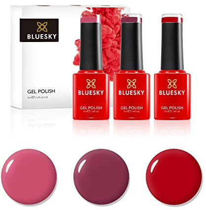 BLUESKY Gel Polish Set, Gel Nagellack Set, Gel-Nagellack für glänzende und schöne Nägel | langer Halt von bis zu 3 Wochen, 3 x 5ml (BLUESKY Set 3 x 5ml - ROT)