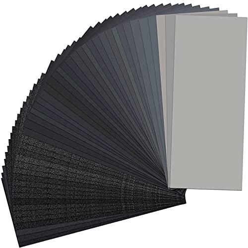 STEBRUAM Profi Schleifpapier Set 42 Stück Trocken und Nass Sandpapier 120 bis 3000 Körnung Schleifpapier Fein für Auto/Holzmöbel/Stein/Lack/Metall/Glas, 9 x 3,6 Zoll Wasserschleifpapier