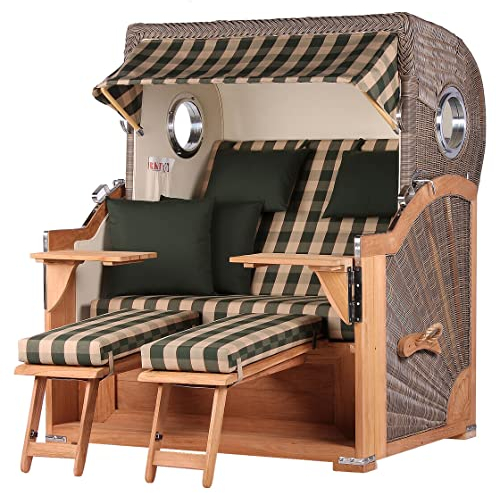 bene living Strandkorb-Set Königssee Teak Bullauge - PE grau - Modell 506 - Liftersystem