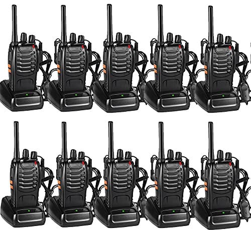Nestling 10pcs Two-Way Radio Walkie Talkies-Long Range Walkie Talkie 16CH Single Band LED Light Voice Prompt with Original Earpieces for Field Survival Biking and Hiking