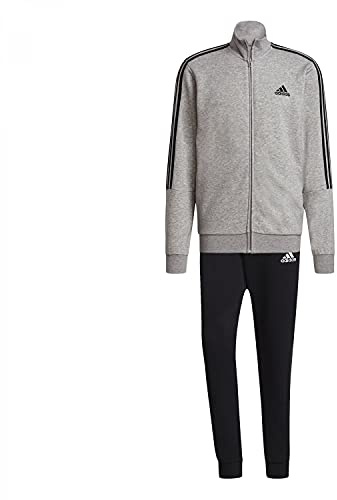 Adidas GK9975 M 3S FT TT TS Tracksuit mens top:medium grey heather/black bottom:black/white, Size 6
