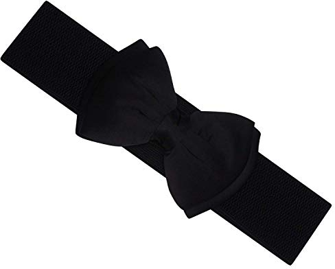 Ro Rox Vera 1950er Jahre Vintage Retro Pin-Up Breiten Elastischen Satinbogen Gürtel (Schwarz, L)