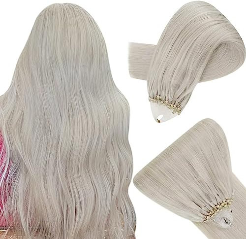 Easyouth Extension Microring Echthaar Platinblond Micro Loop Extensions Echthaar Weiß Blond Micro Extensions Menschenhaar Glätten #1000 50cm 50g 50s 1g/s