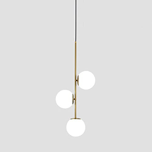 MZStech 3-flammige Globe White Glass Pendelleuchte, White Glass & Gold Matel Hängelampe Kronleuchter Deckenleuchte (3-Wege)
