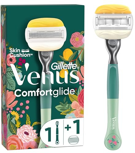 Gillette Venus + Rifle Paper Co. ComfortGlide Damenrasierer mit Blumenmuster, 1 langlebiger Griff, 1 Nachfüllpack, 5 scharfe Klingen mit feuchtigkeitsspendendem Band, gründliche Rasur für weiche Haut