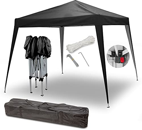 Julido Pavillon 3x3 m, wasserdicht, stabil, in Schwarz, Faltpavillon klappbar und höhenverstellbar, aus 210D Oxford, pulverbeschichteter Stahlrahmen