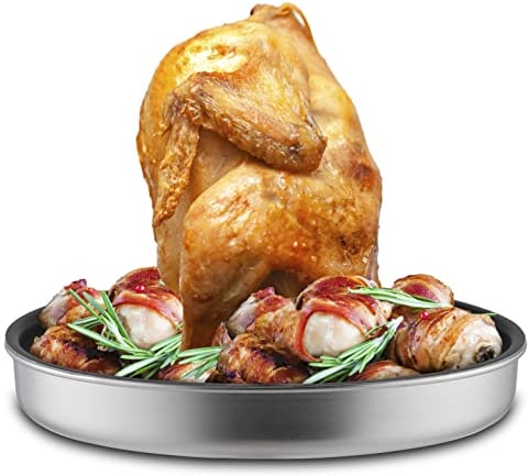 bremermann Asador de pollo, verduras, bandeja para pizza, soporte para brochetas, antiadherente, de aluminio