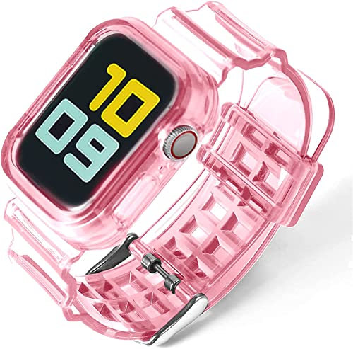 Fleshy Leaf Compatibile con cinturini Apple Watch serie SE 7 6 5 4 3 2 1, cinturino in silicone morbido trasparente con custodie protettive per Apple Watch Series 42/44/45 mm 38/40/41 mm, 38/40/41 mm,