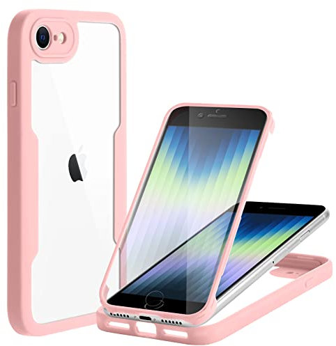 Yoedge Custodia per Apple iPhone SE 2020/7/8 Cover 4,7, 360 Gradi Full Body Cover con Protezione Integrata dello Schermo, Trasparente Silicone TPU Anteriore e PC Indietro Custodia, Rosa