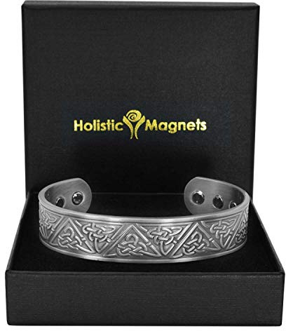Holistic Magnets® Armreif xl Magnetarmband Herren reinem Kupfer Arthritis Schmerzen Handgelenk Gelenkheilung Armband Antik-Silber (TKP)-Keltischer Armreif (XL: Handgelenk 22-24cm)