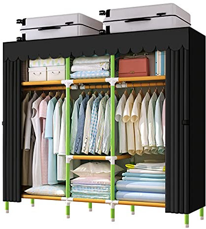 HESMENO Portable Wardrobe Storage Closet Colored Rod and Black Cover Portable Closet Stroage Organizer, Quick and Easy to Assemble, Sturdy Strong and Durable 165x43x168cm