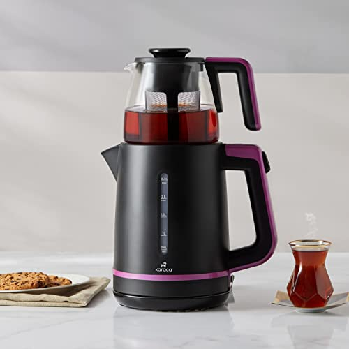 Karaca Maxi Tea XL 2in1 Teebereiter Teezubereiter mit Glassieb Raspberry, Leistung 1700 W Wasserkocher, Tee, Turkisch Tee Kanne, Türkisch Traditional Tee