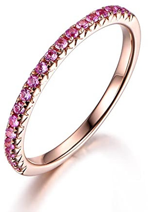 Alliance pour femme en or blanc 18 K, tour de bagues kit vert Tsavorite 0,22 ct Alliance pour lit double, Or rose, Saphir rose