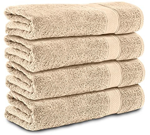 Komfortec 4er Handtücher 50x100 cm Set aus 100% Baumwolle, Frottee, Weich, Beige