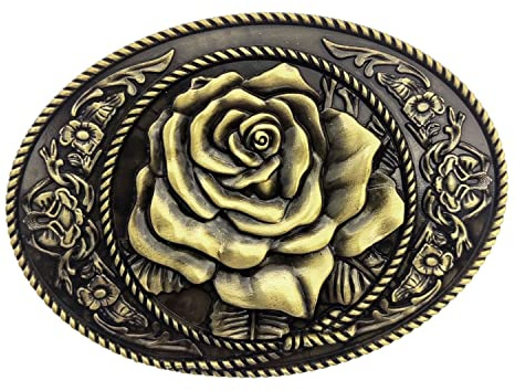POSKLA Vintage Ovale Fiore Rosa Decorativo Cintura Fibbia Snap Cowgirl Ragazza Mens Rodeo Floreale Metallo Su Antica Western