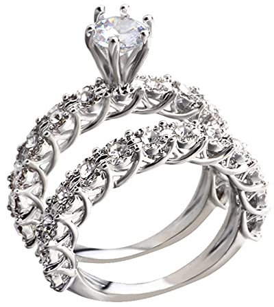 Yowablo Lady Ring Set Damen Kristall Ringe Damen Herren Mode Zirkonia Schnitzen Retro Mode Ringe Set, Hochzeit, Party, Paar Der Ringe Kette Abendstern