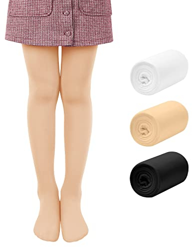 Libella 3er Pack Ballett Strumpfhose für Mädchen Tanzstrumpfhose mit Fuß 80 DEN Blickdicht Mikrofaser Farbig 27251 Weiß+Schwarz+Haut 98-104
