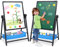 Chevalet pour Enfants, Chevalet en fer Double Face, Tableau Blanc 66 cm-109 cm, Chevalet Rotatif à 360 ° Réglable en Hauteur, Planche à Dessin Debout avec Autocollants de lettres et Chiffres Bonus