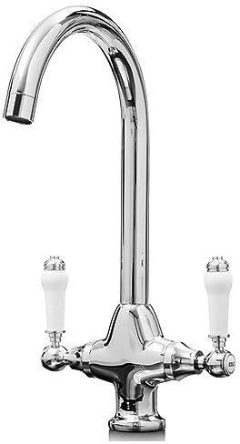 Liquida W22CH Traditional Swivel Spout Twin Lever Chrome Kitchen Mixer Tap