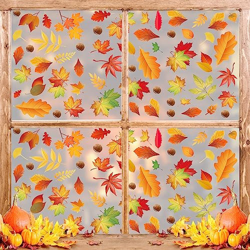 TOPJOWGA Herbst Fensterbilder, 9 Blätter Erntedankfest Fensteraufkleber, Fensterbilder Selbstklebend Ahornblätter Thanksgiving Herbstdeko Fenster Aufkleber, Herbst Blätter Fensteraufkleber