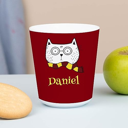 Wanapix | Gobelet en Plastique pour Enfants | Gobelet Personnalisé avec Nom |Verre Plastique Incassable Personnalisé |Collège/Pépinière/Maternelle | Sans BPA | Mug Enfant | 235ml | Magicien des chats