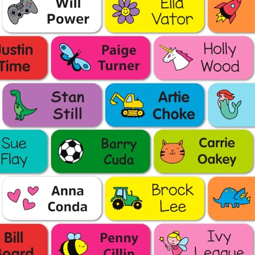 Personalised Stick on Name Labels for Clothes Kids School Uniform and Items Washable Clothing Name Stickers No-Iron No-Sew - Choice of Designs - 32x14mm (60)