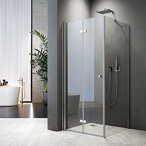Duschkabine 120x80x185cm Falttür Großer Öffnungsraum 180º Eckig Dusche Duschwand Duschtür mit Seitenwand Duschwand Glas Duschtrennwand 6mm ESG Sicherheitsglas