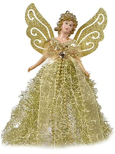 Qikam Engel Weihnachtsbaumspitze, Weihnachtsengel Baumspitze, Weihnachtsspitze Engel Figur Mit Federflügeln, Engel Christbaumspitze Weihnachtsbaum Ornament Für Weihnachten Dekorationen