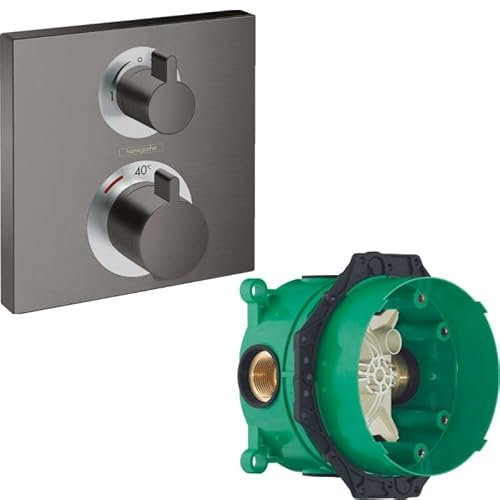 HANSGROHE Facade pour mitigeur thermostatique encastré Ecostat Square avec robinet d'arrêt et inverseur noir chromé brossé avec Corps encastré