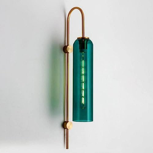 SIYANE Applique murale de ferme classique nordique avec verre gris fumé, lampe murale à bras long doré, blanc givré, vert, applique murale industrielle moderne pour chambre à coucher, chevet, salon, c