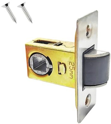 Qrity 1 PCS Tubular Latch 25mm Forked Mortice Latch with Stainless Steel Panel, Tubular Mortice Latch for Lever Door Handles Internal Door Handles