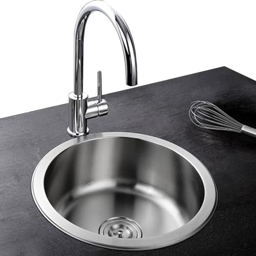 Fregadero redondo empotrado de acero inoxidable fregadero de cocina con grifo fregadero redondo fregadero de cocina de diseño moderno con almohadilla silenciadora (40 * 40cm)