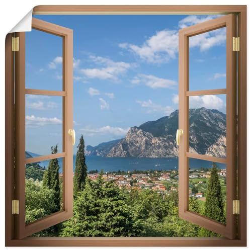 ARTland Wanddeko Poster & Kunstdrucke Wandposter 100x100 cm Fensterbilder Fenster Landschaften Natur Berge See Idyll Gardasee Südtirol U5CD