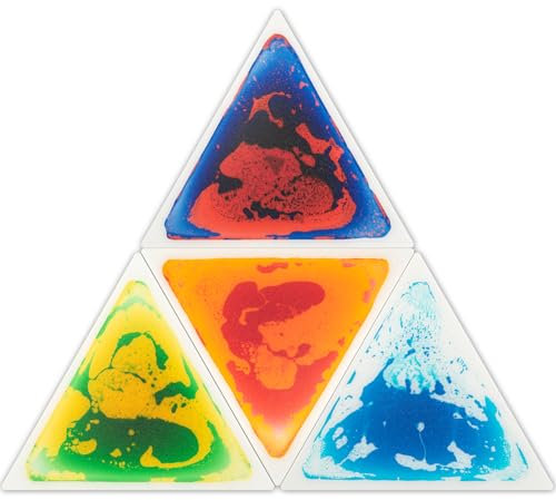 LONGKING 4 Bögen flüssige dreieckige sensorische Fliesen, bunte Bodenfliese für Spielcenter, Spielzimmer, Lavafliesen, 32,3 x 37,3 cm