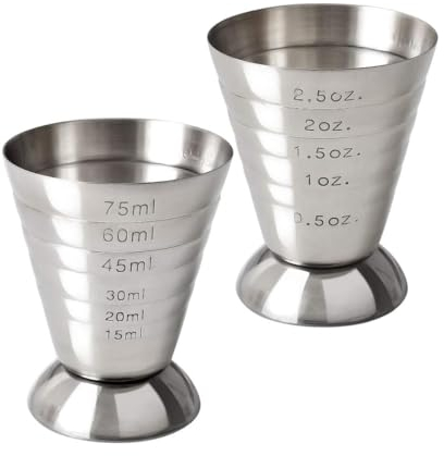 Tiardey 2 Pièces En Acier Inoxydable 2,5 Oz Cocktail Jiggers Mesure Tasse Shot Mesure pour Bar Fête Cocktail Boisson Shaker