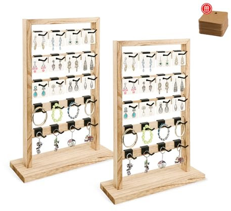 Fumingpal Schmuckständer aus Holz mit 20 abnehmbaren Haken, Eichenfarben, 2 Stück