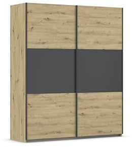 Rauch Möbel NEO, Schwebetürenschrank, Eiche Artisan/Grau metallic, 175 cm | Kleiderschrank mit Schwebetüren, Schiebetüren, 2-türig, für Schlafzimmer, Kinderzimmer, Jugendzimmer, Homeoffice, Garderobe