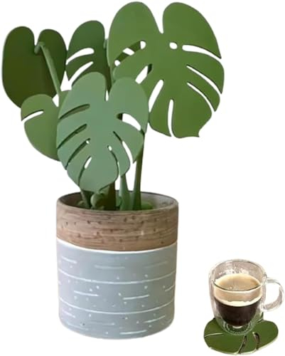 Monstera Dessous de verre magnétique pour plante Monstera, dessous-de-verre pour plantes Monstera, dessous de verre créatif imprimé en 3D avec feuilles vertes, décoration d'intérieur tropicale (1