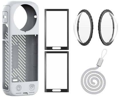 Rszfnjxry Insta 360 X4 Lens Guards Cap Silicone Case and Screen Protectors Compatible with Insta360 X4 (Grey)